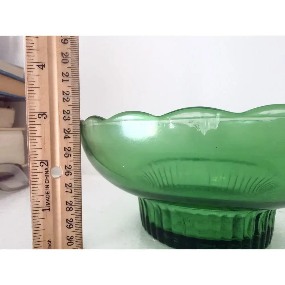 Pair E O Brody Green Glass M2000 Pedestal Candy Dishes Cleveland Ohio Vintage
